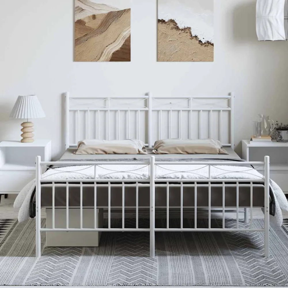 Bedframe met hoofd- en voeteneinde metaal wit 150x200 cm