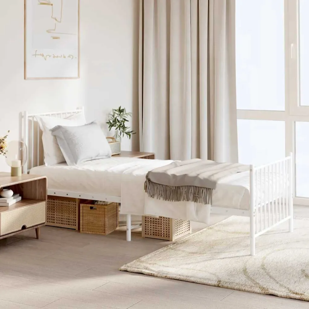 Bedframe met hoofd- en voeteneinde metaal wit 75x190 cm