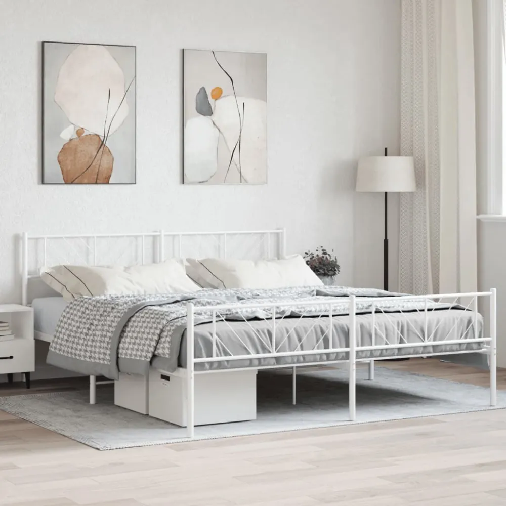 Bedframe met hoofd- en voeteneinde metaal wit 200x200 cm