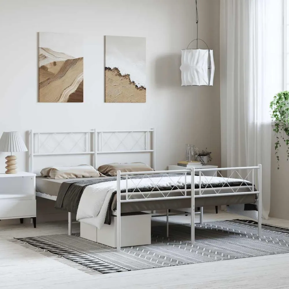 Bedframe met hoofd- en voeteneinde metaal wit 150x200 cm