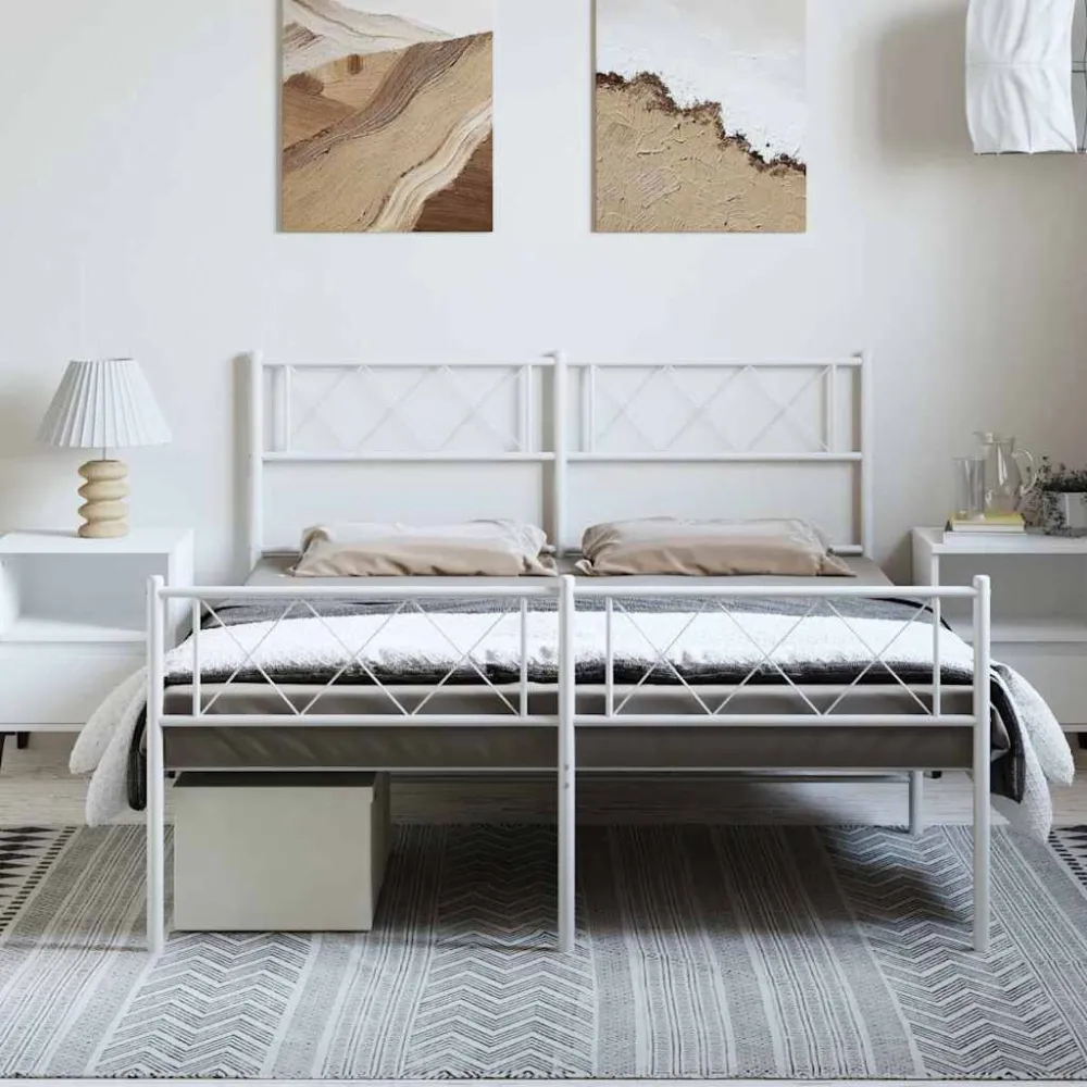 Bedframe met hoofd- en voeteneinde metaal wit 150x200 cm