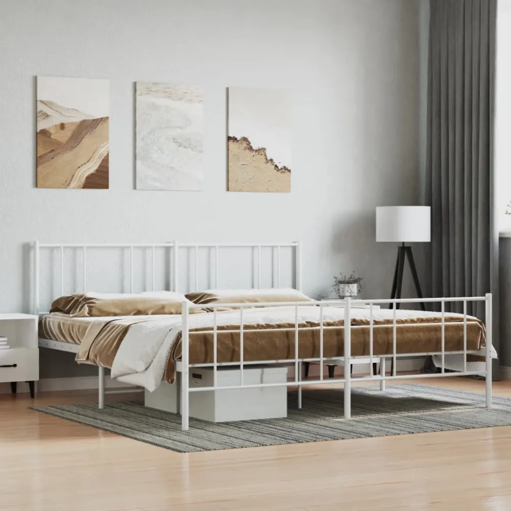 Bedframe met hoofd- en voeteneinde metaal wit 200x200 cm
