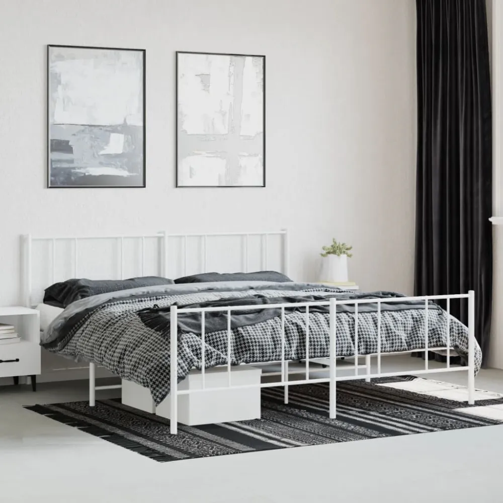 Bedframe met hoofd- en voeteneinde metaal wit 200x200 cm