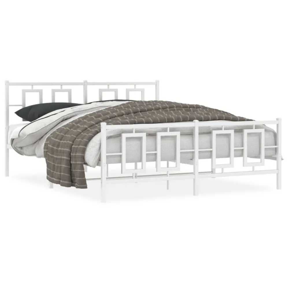 Bedframe met hoofd- en voeteneinde metaal wit 150x200 cm