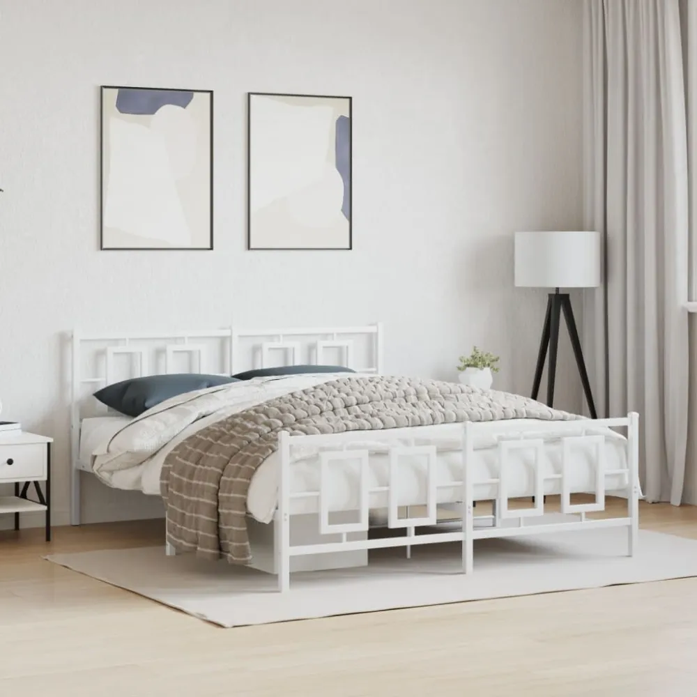 Bedframe met hoofd- en voeteneinde metaal wit 150x200 cm
