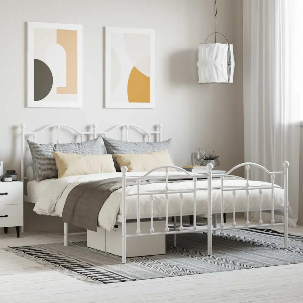 Bedframe met hoofd- en voeteneinde metaal wit 140x190 cm