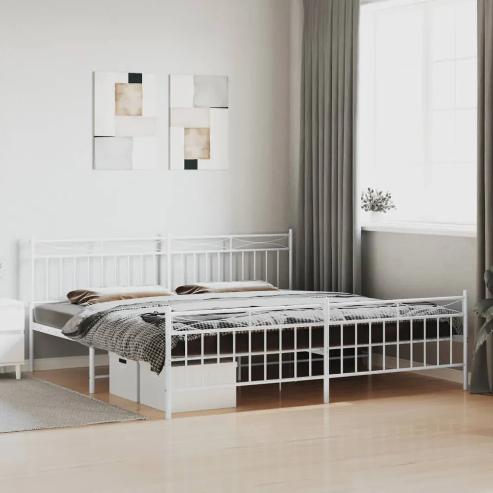 Bedframe met hoofd- en voeteneinde metaal wit 200x200 cm