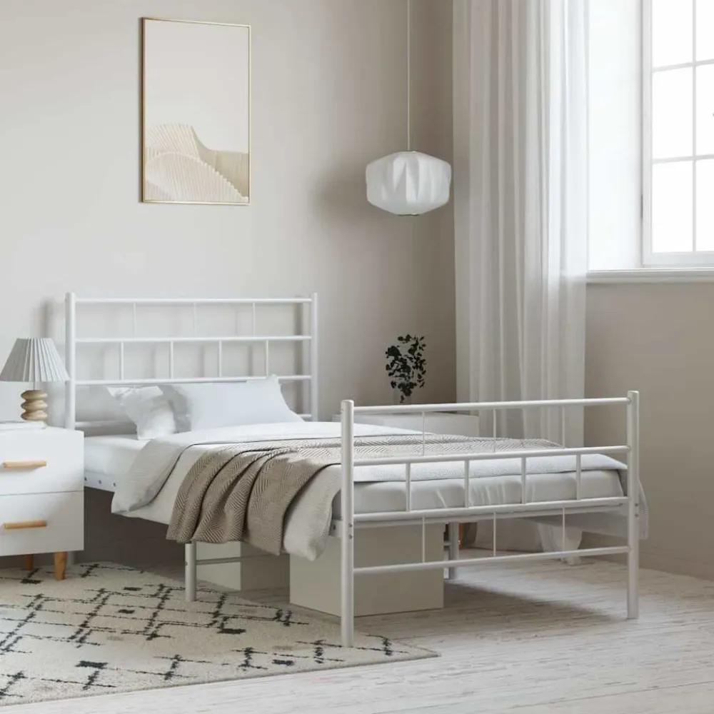 Bedframe met hoofd- en voeteneinde metaal wit 100x200 cm