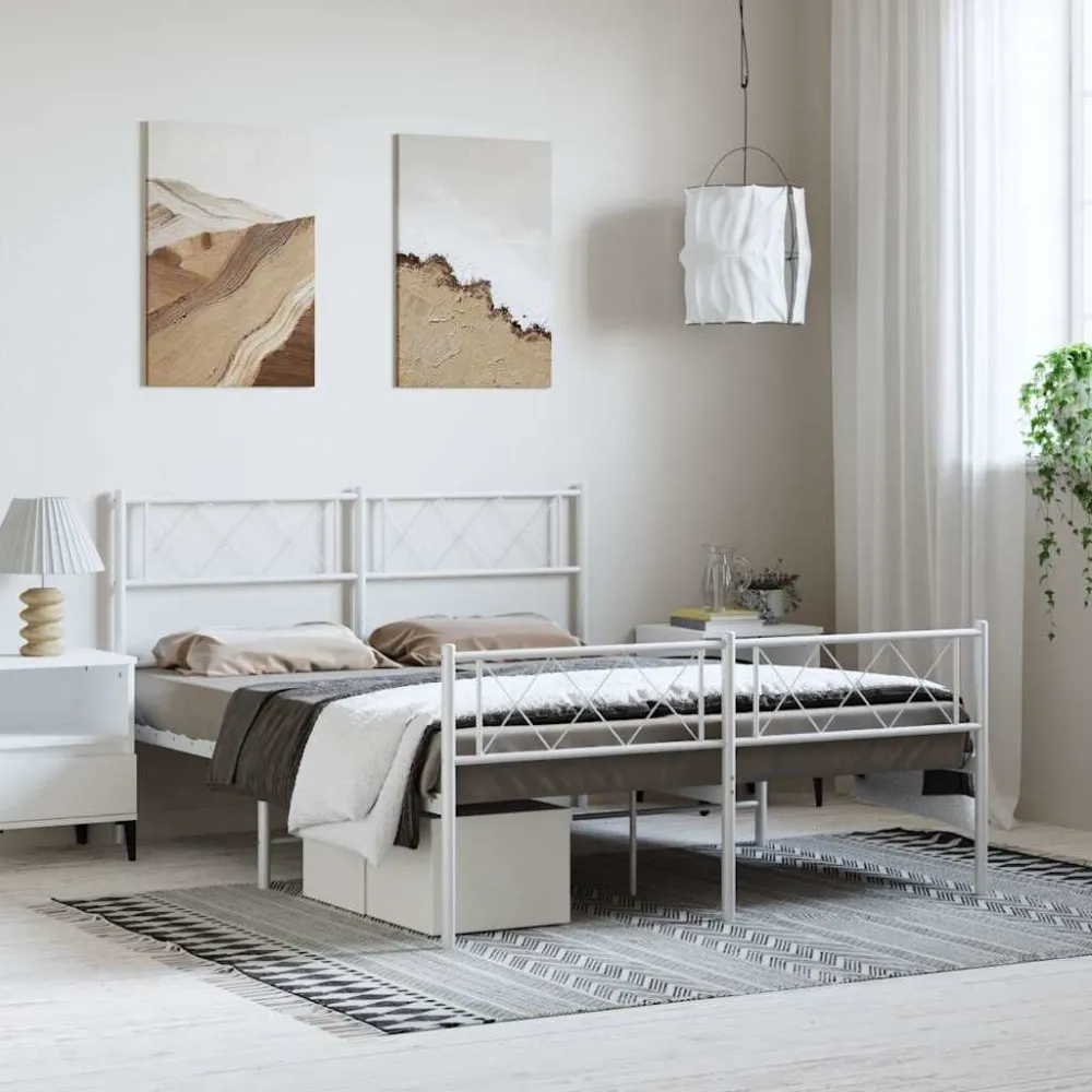 Bedframe met hoofd- en voeteneinde metaal wit 135x190 cm
