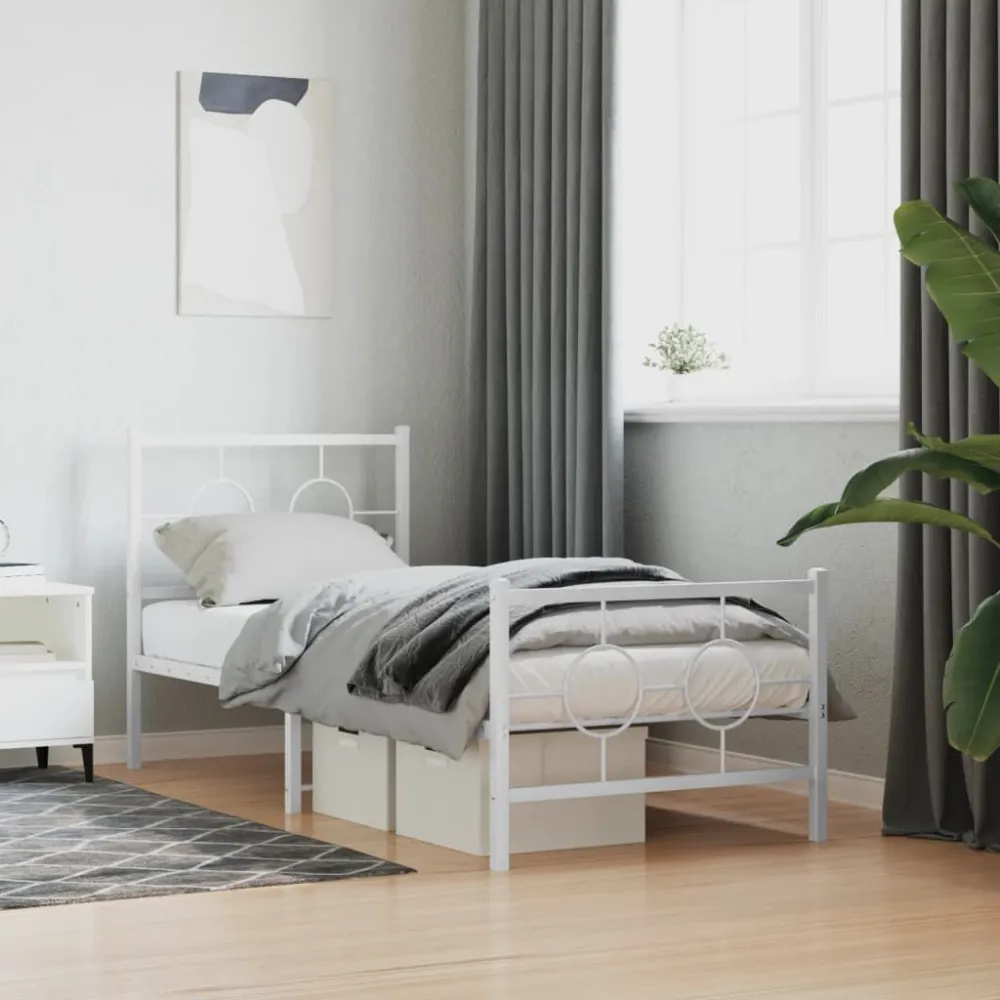 Bedframe met hoofd- en voeteneinde metaal wit 75x190 cm