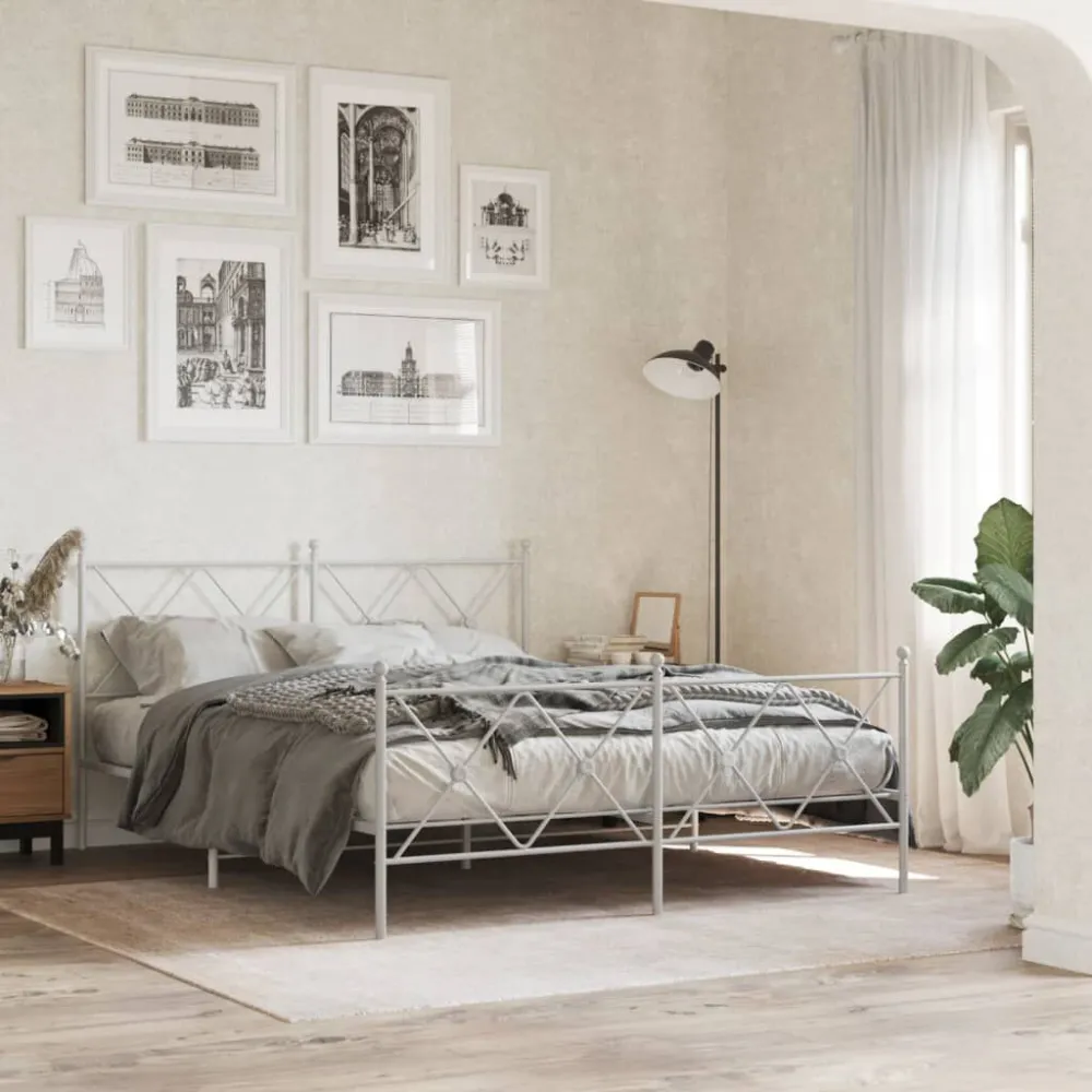 Bedframe met hoofd- en voeteneinde metaal wit 160x200 cm