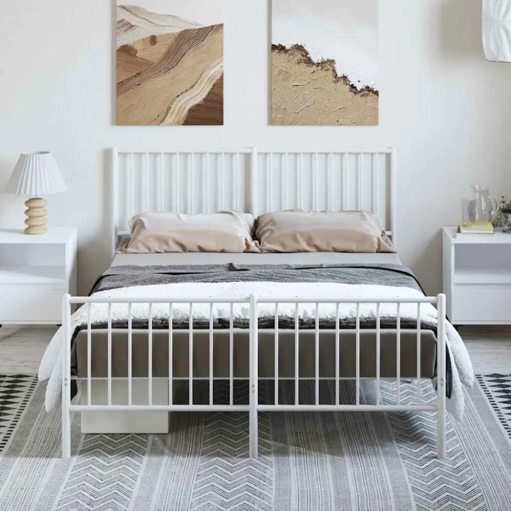 Bedframe met hoofd- en voeteneinde metaal wit 135x190 cm