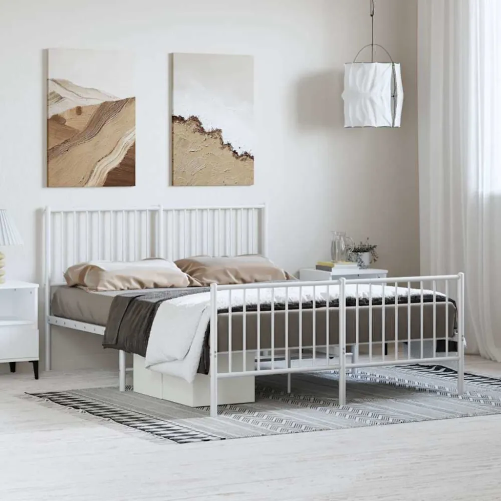 Bedframe met hoofd- en voeteneinde metaal wit 135x190 cm