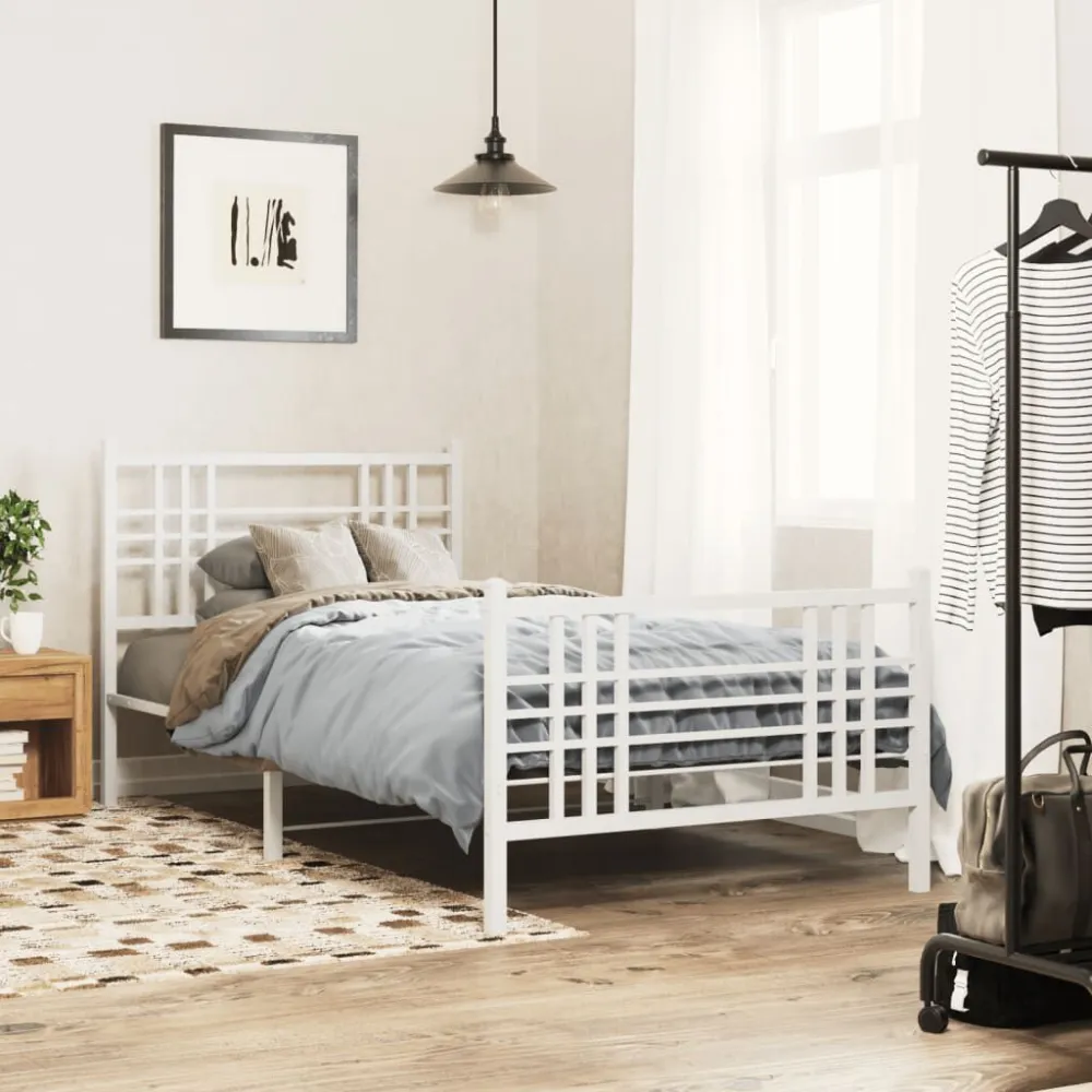Bedframe met hoofd- en voeteneinde metaal wit 100x200 cm