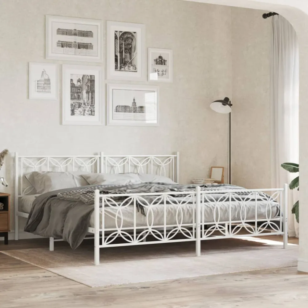 Bedframe met hoofd- en voeteneinde metaal wit 200x200 cm