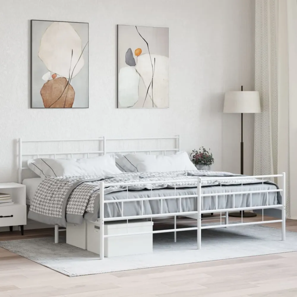 Bedframe met hoofd- en voeteneinde metaal wit 200x200 cm