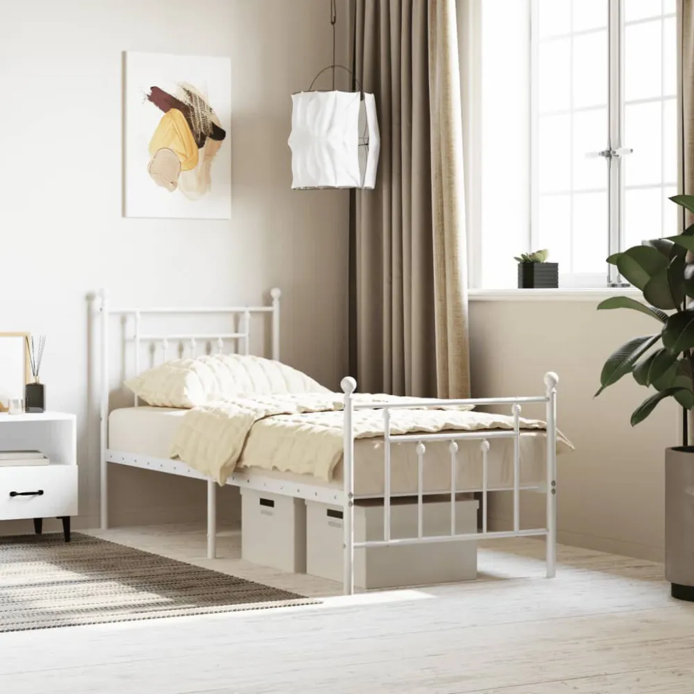 Bedframe met hoofd- en voeteneinde metaal wit 75x190 cm