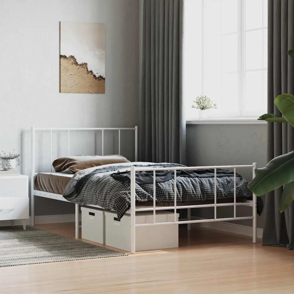 Bedframe met hoofd- en voeteneinde metaal wit 75x190 cm