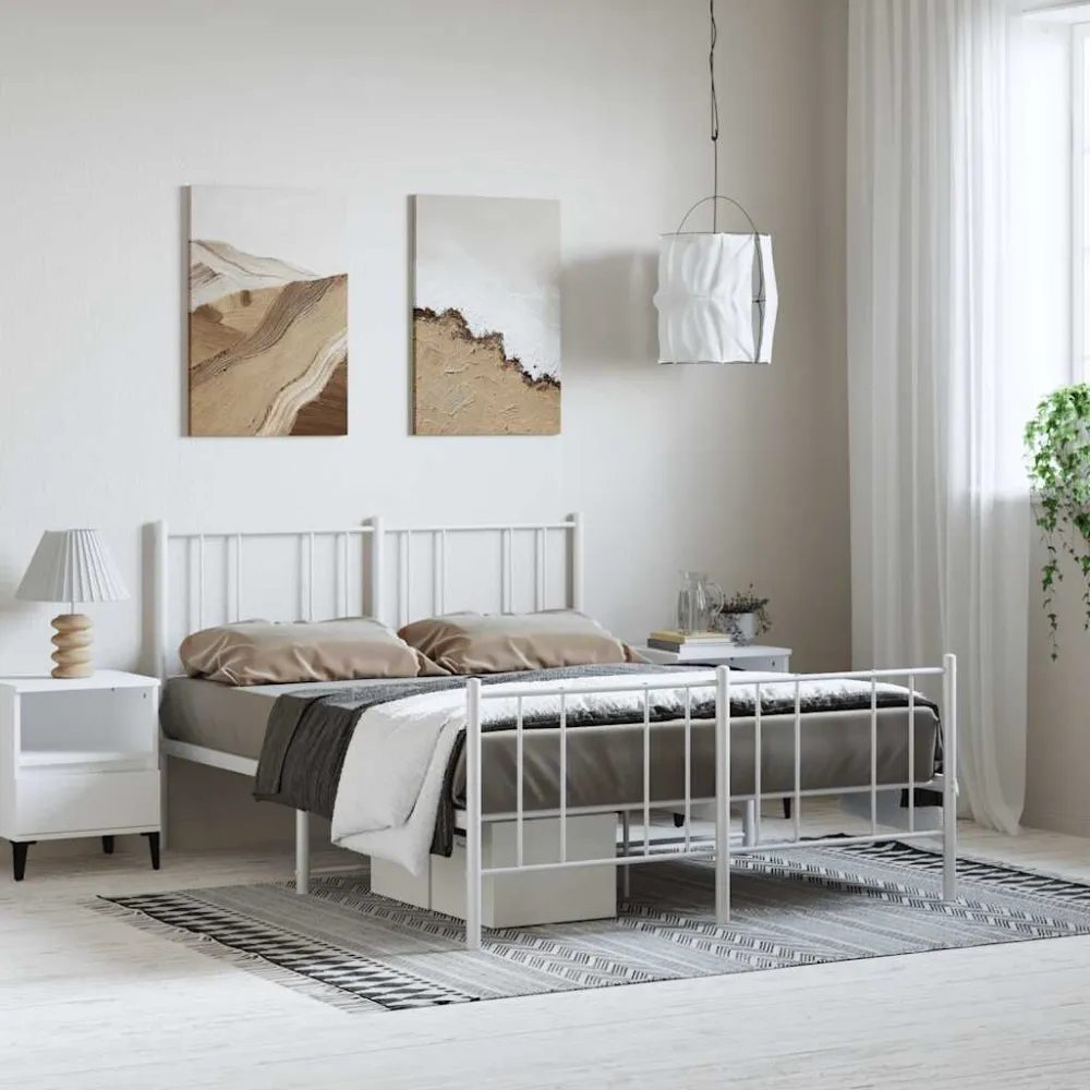 Bedframe met hoofd- en voeteneinde metaal wit 135x190 cm