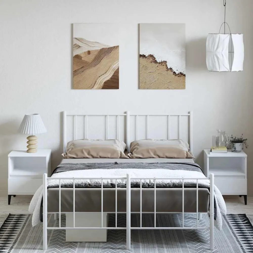 Bedframe met hoofd- en voeteneinde metaal wit 135x190 cm