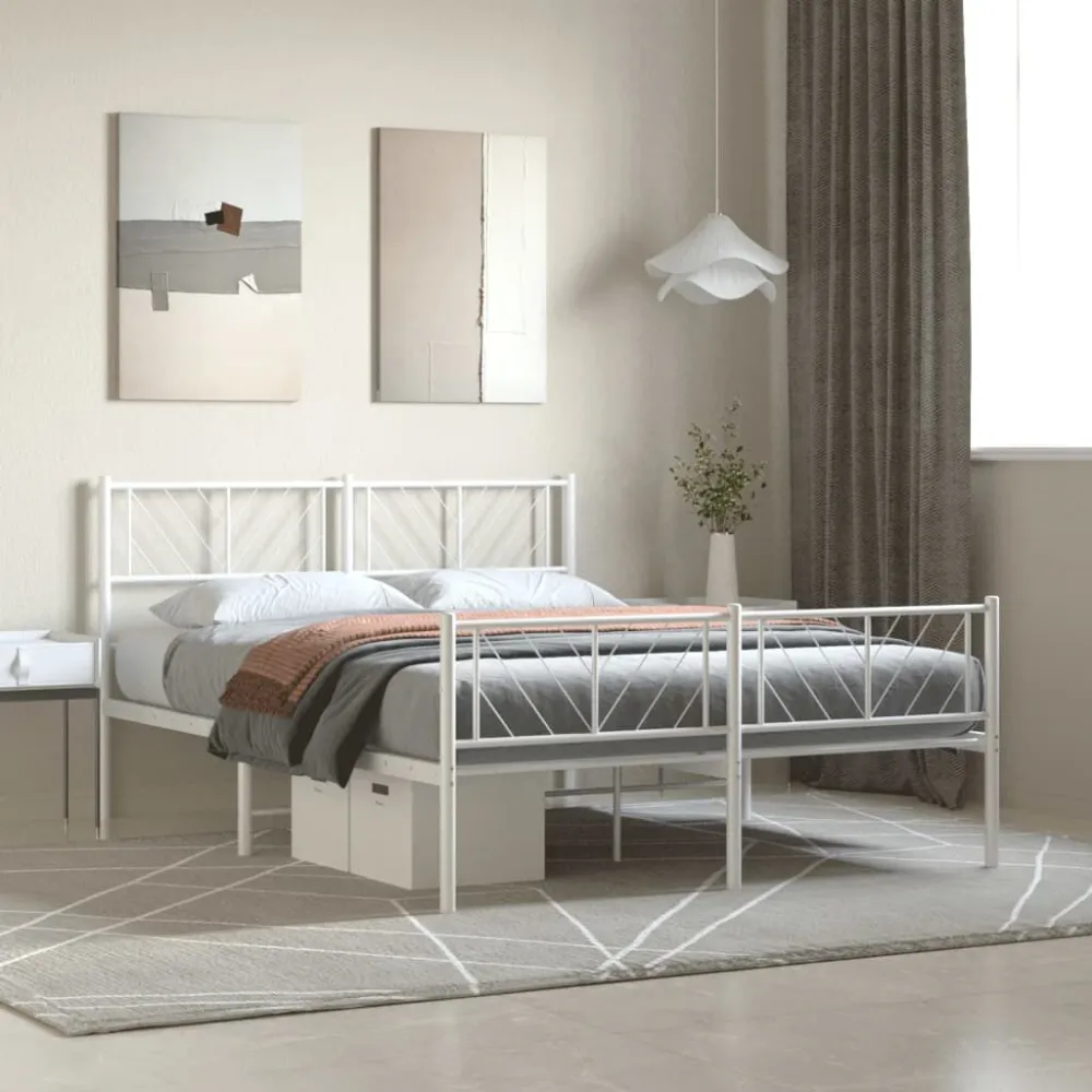 Bedframe met hoofd- en voeteneinde metaal wit 150x200 cm