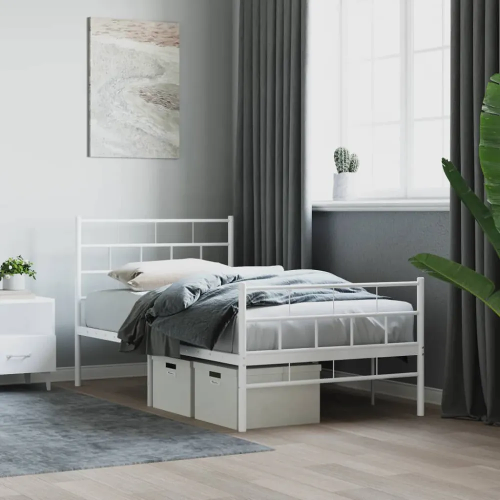 Bedframe met hoofd- en voeteneinde metaal wit 75x190 cm