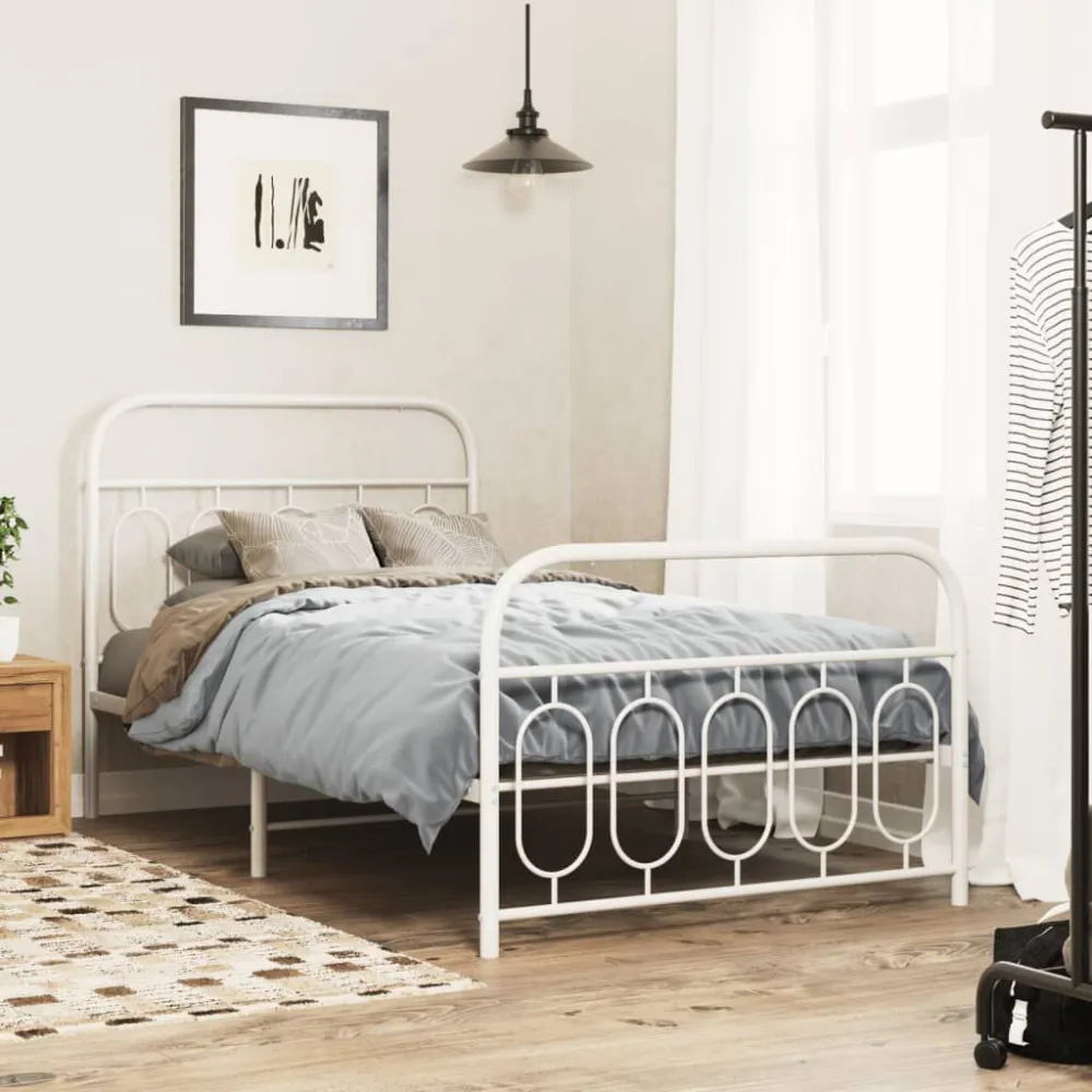 Bedframe met hoofd- en voeteneinde metaal wit 100x200 cm