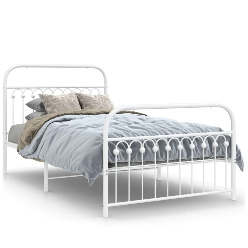 Bedframe met hoofd- en voeteneinde metaal wit 107x203 cm