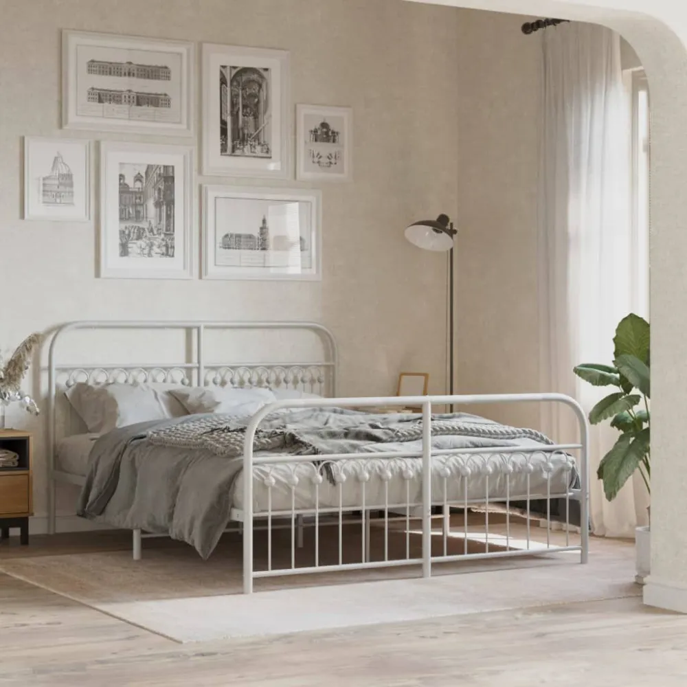 Bedframe met hoofd- en voeteneinde metaal wit 150x200 cm