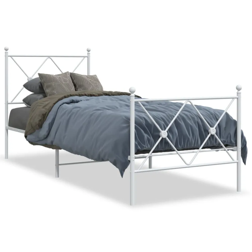 Bedframe met hoofd- en voeteneinde metaal wit 75x190 cm