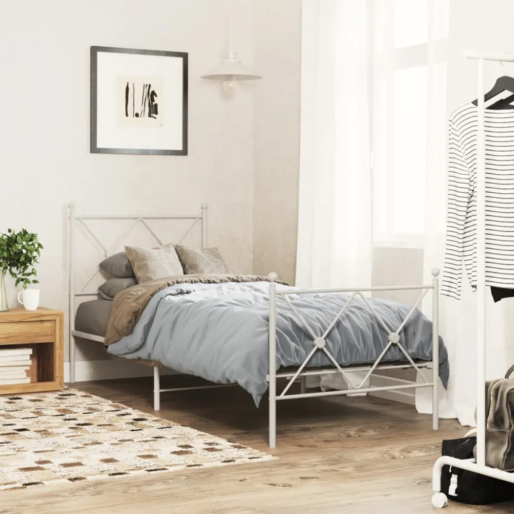 Bedframe met hoofd- en voeteneinde metaal wit 75x190 cm