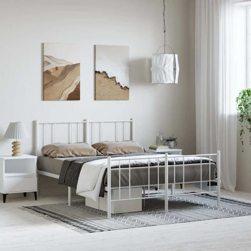 Bedframe met hoofd- en voeteneinde metaal wit 150x200 cm