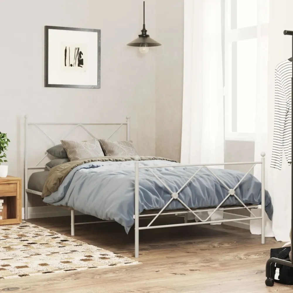 Bedframe met hoofd- en voeteneinde metaal wit 100x200 cm