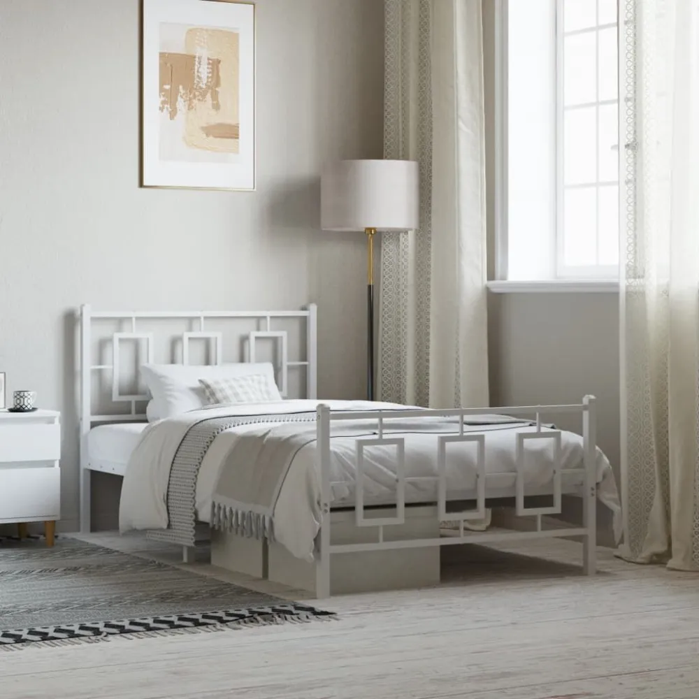 Bedframe met hoofd- en voeteneinde metaal wit 100x200 cm