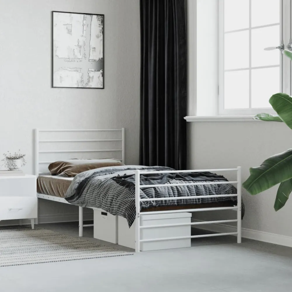 Bedframe met hoofd- en voeteneinde metaal wit 75x190 cm