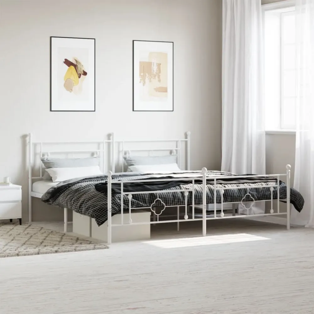 Bedframe met hoofd- en voeteneinde metaal wit 200x200 cm