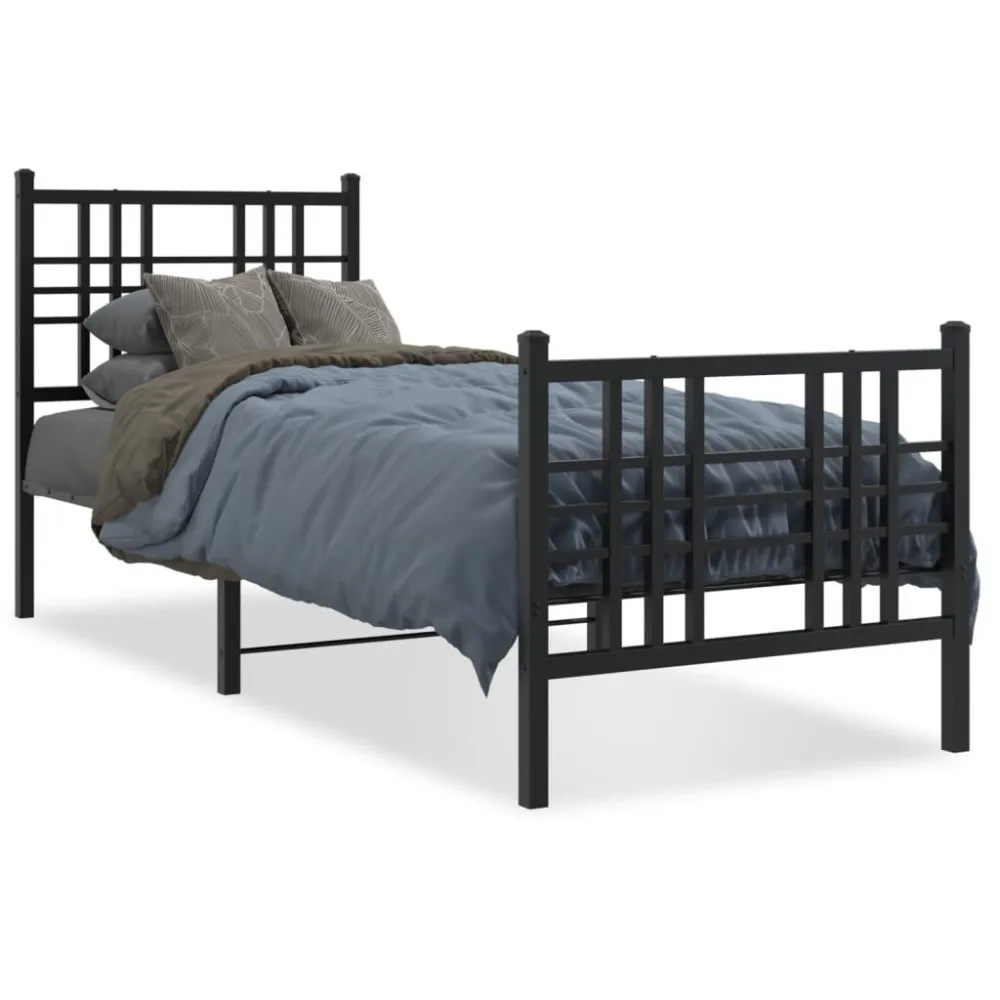 Bedframe met hoofd- en voeteneinde metaal zwart 75x190 cm