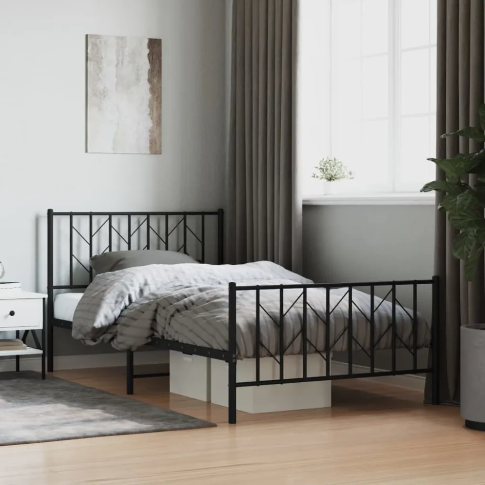 Bedframe met hoofd- en voeteneinde metaal zwart 107x203 cm