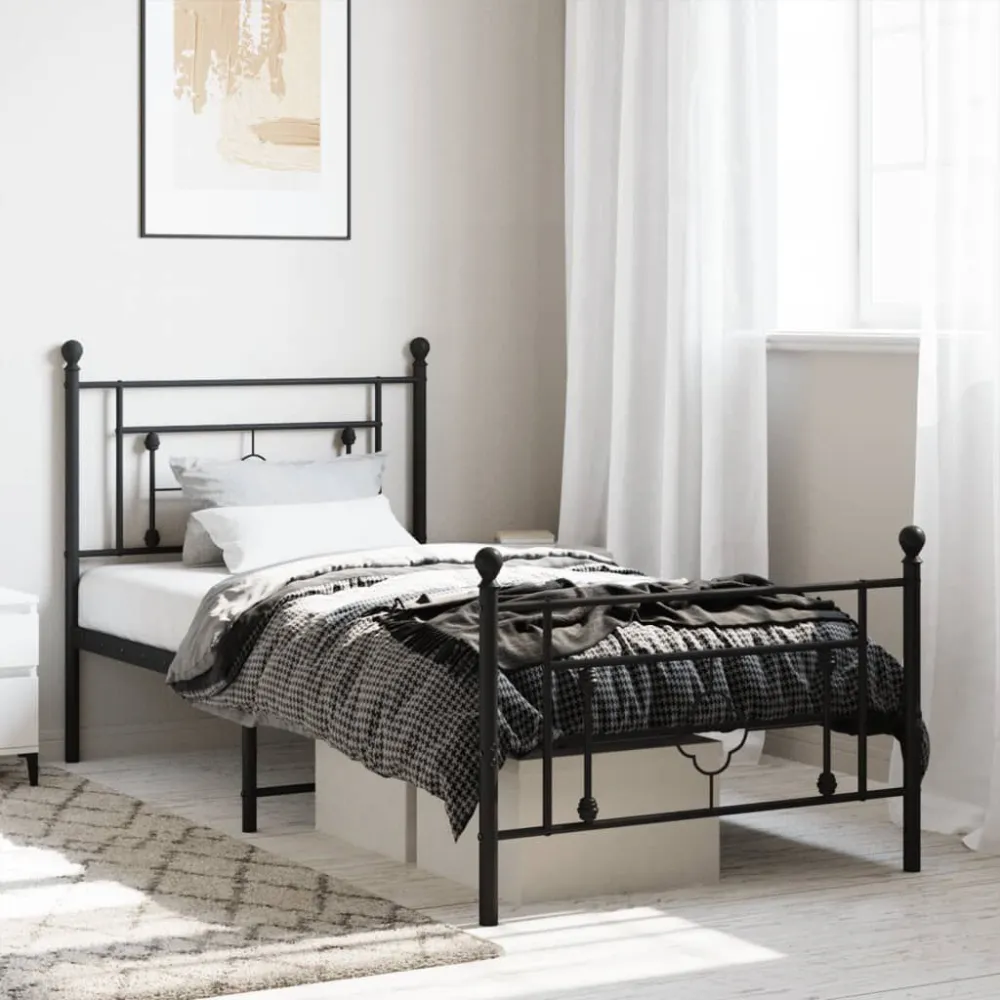Bedframe met hoofd- en voeteneinde metaal zwart 90x190 cm