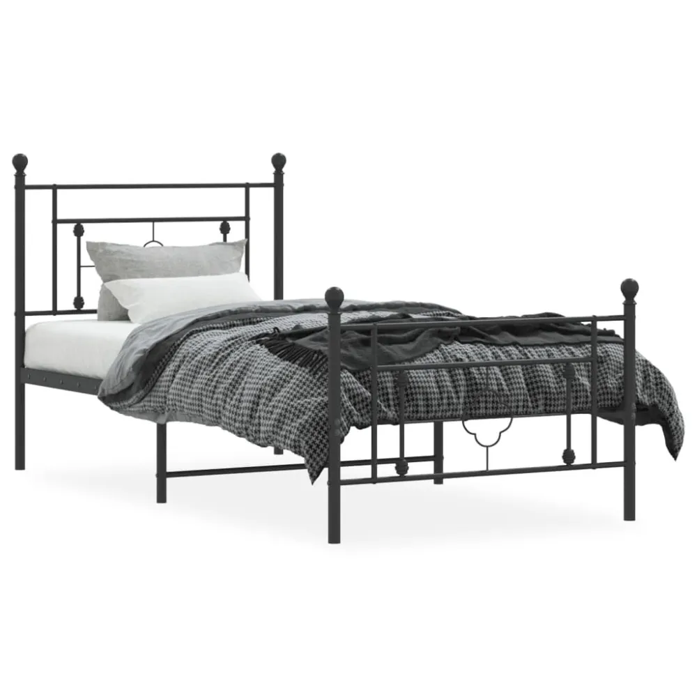 Bedframe met hoofd- en voeteneinde metaal zwart 90x190 cm
