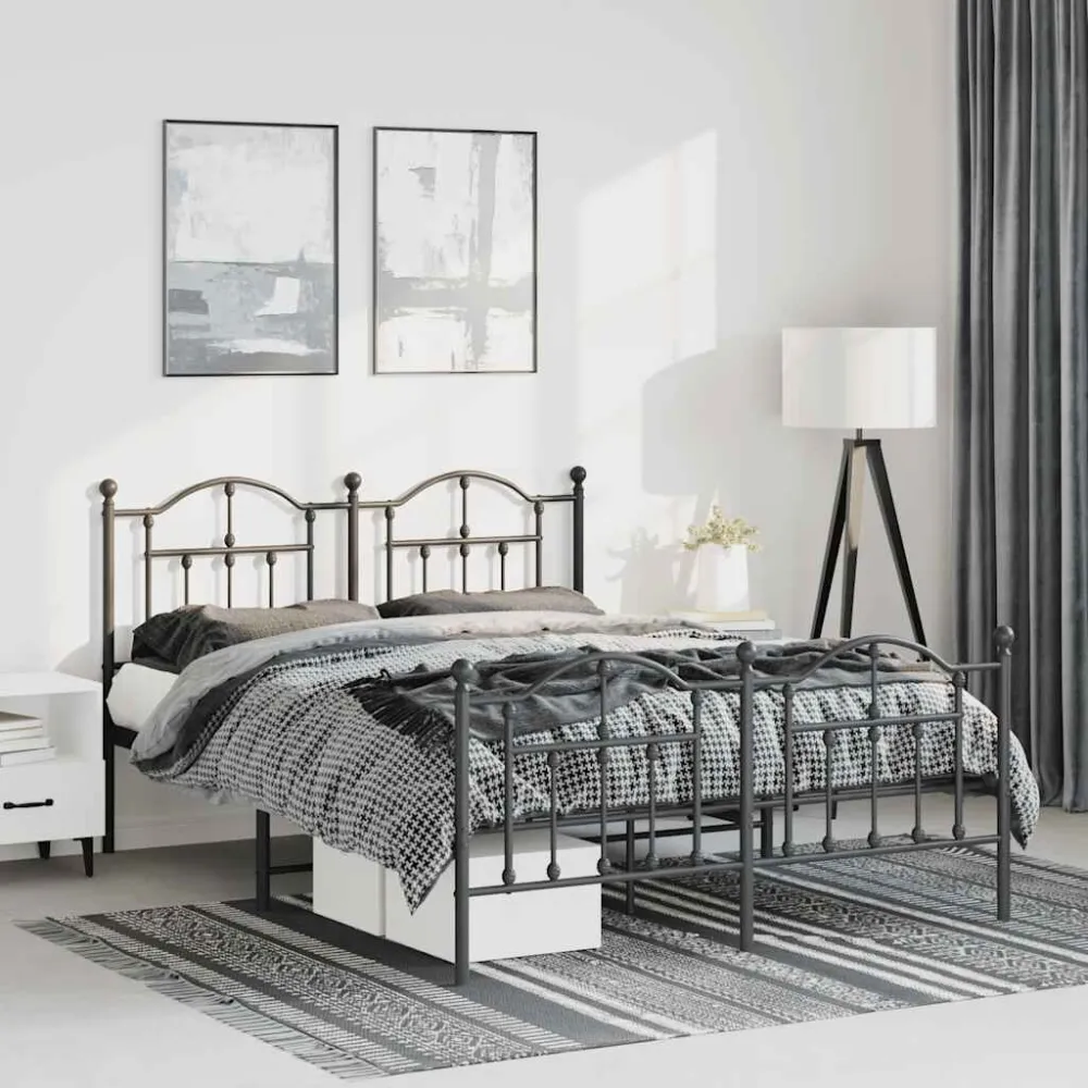 Bedframe met hoofd- en voeteneinde metaal zwart 135x190 cm