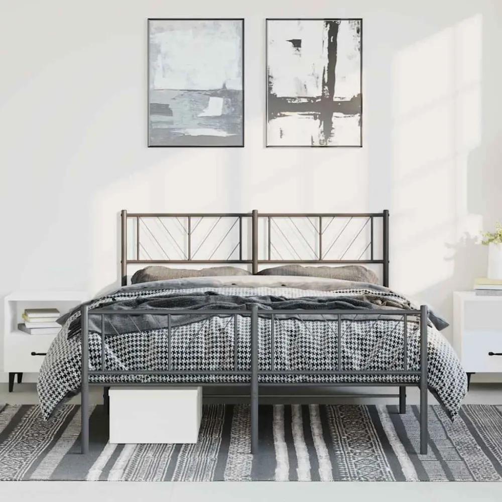 Bedframe met hoofd- en voeteneinde metaal zwart 135x190 cm
