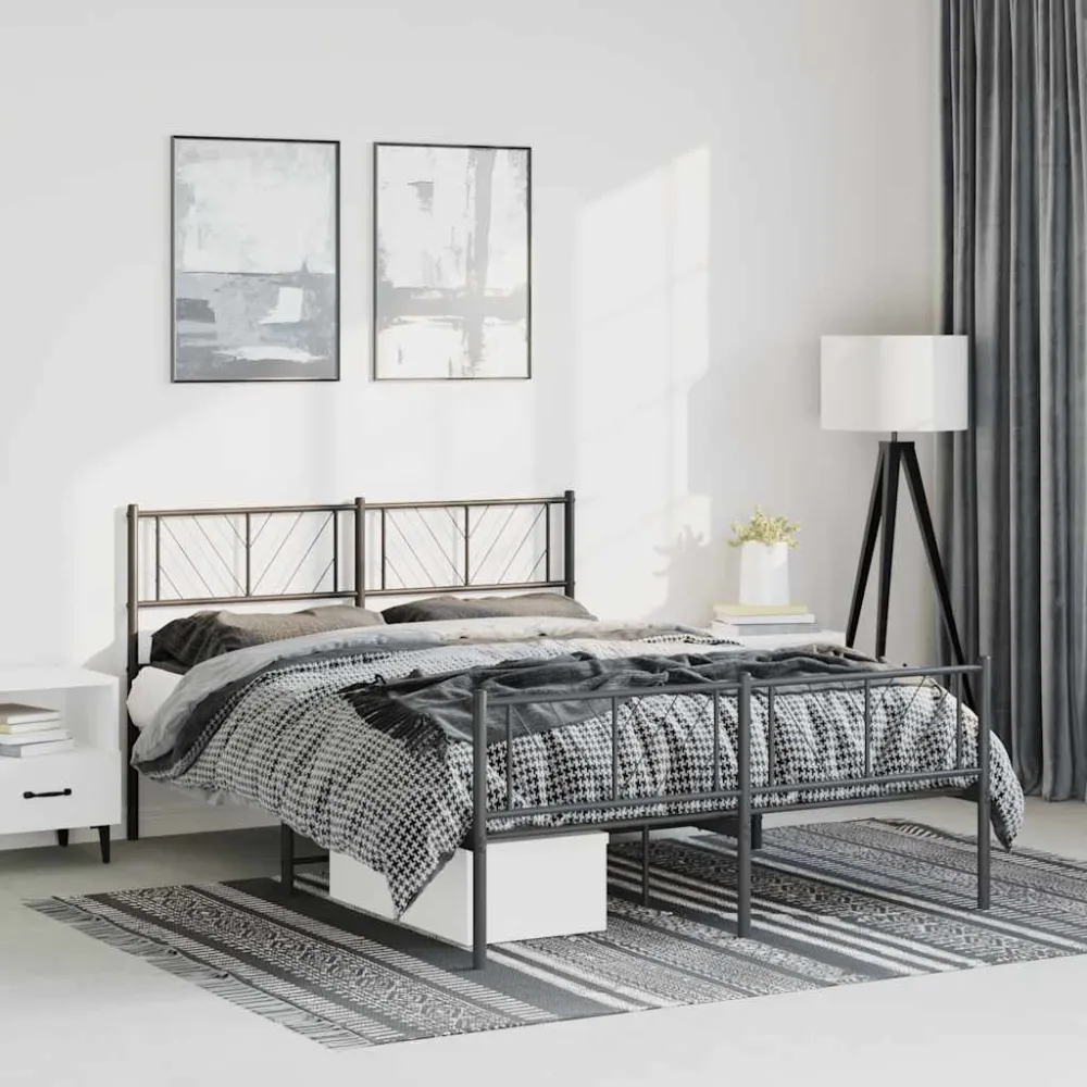 Bedframe met hoofd- en voeteneinde metaal zwart 135x190 cm