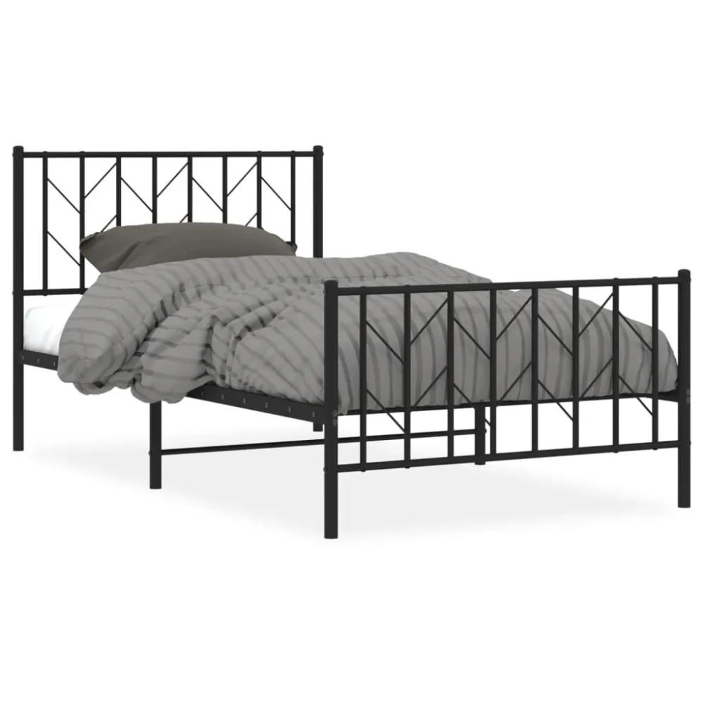 Bedframe met hoofd- en voeteneinde metaal zwart 100x190 cm
