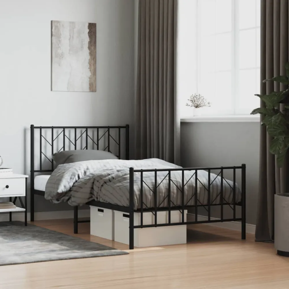 Bedframe met hoofd- en voeteneinde metaal zwart 100x190 cm