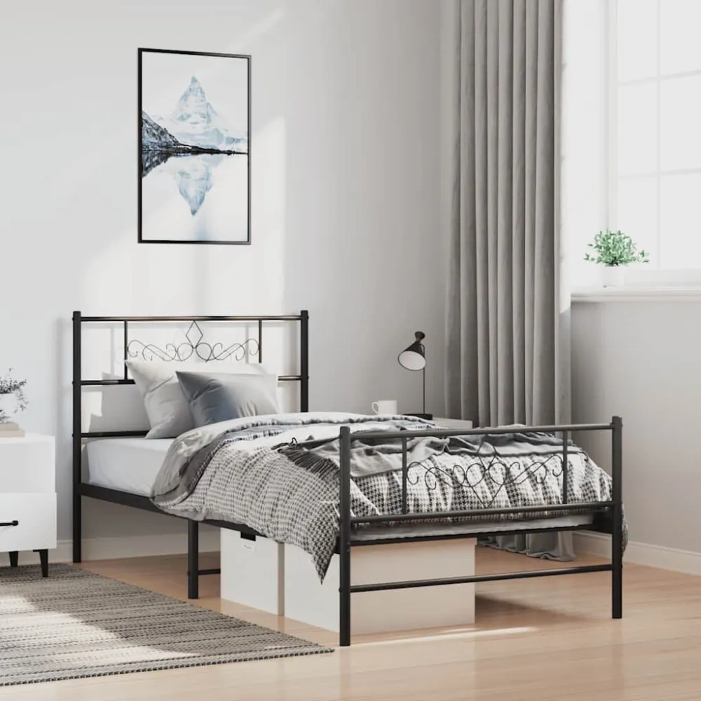 Bedframe met hoofd- en voeteneinde metaal zwart 100x190 cm