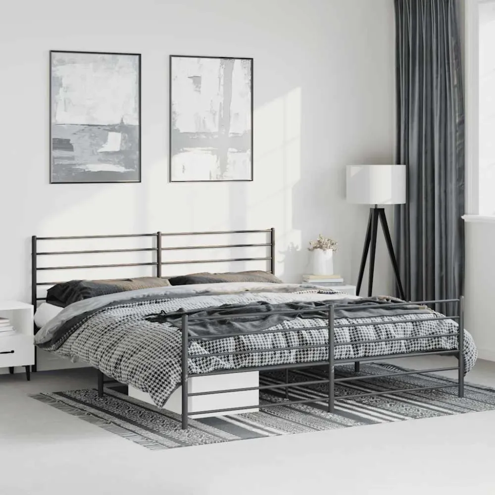 Bedframe met hoofd- en voeteneinde metaal zwart 193x203 cm