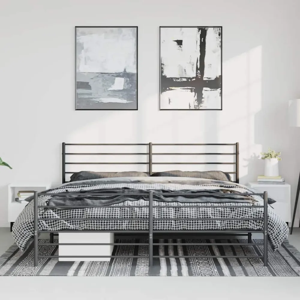 Bedframe met hoofd- en voeteneinde metaal zwart 193x203 cm