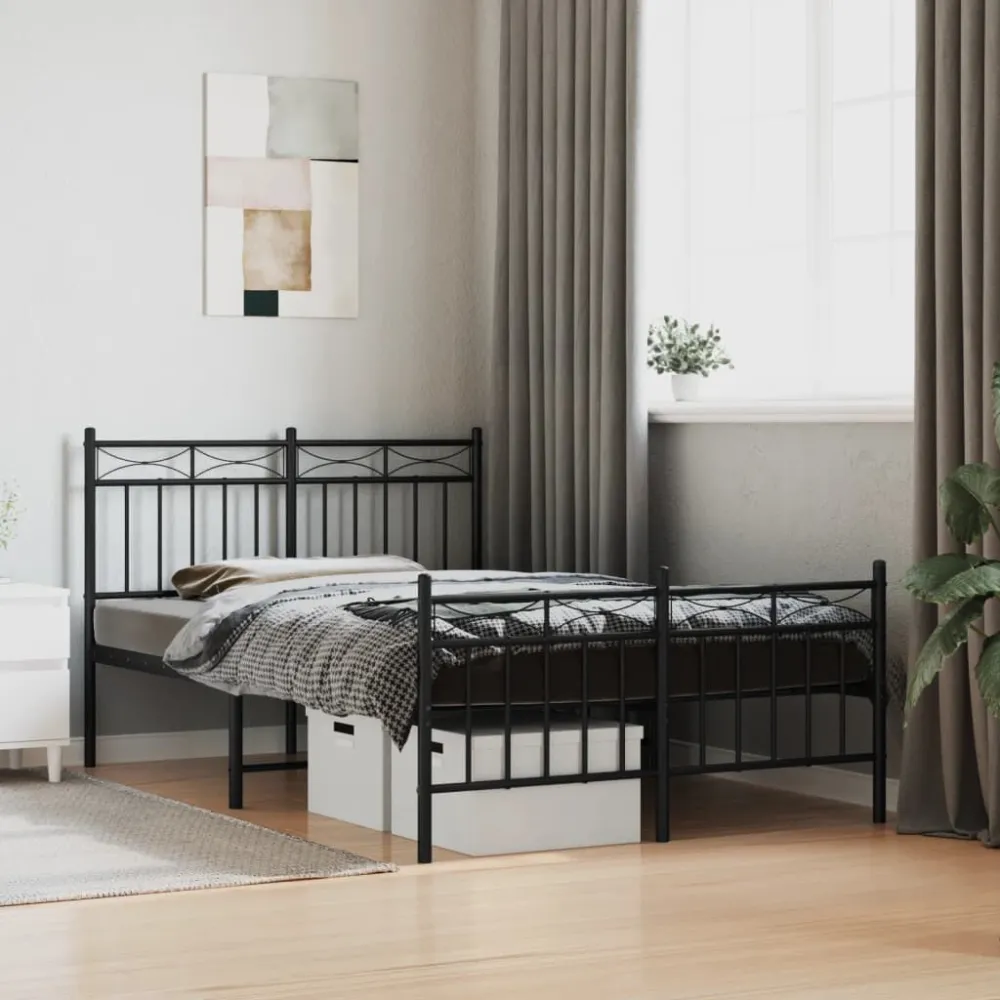 Bedframe met hoofd- en voeteneinde metaal zwart 120x190 cm