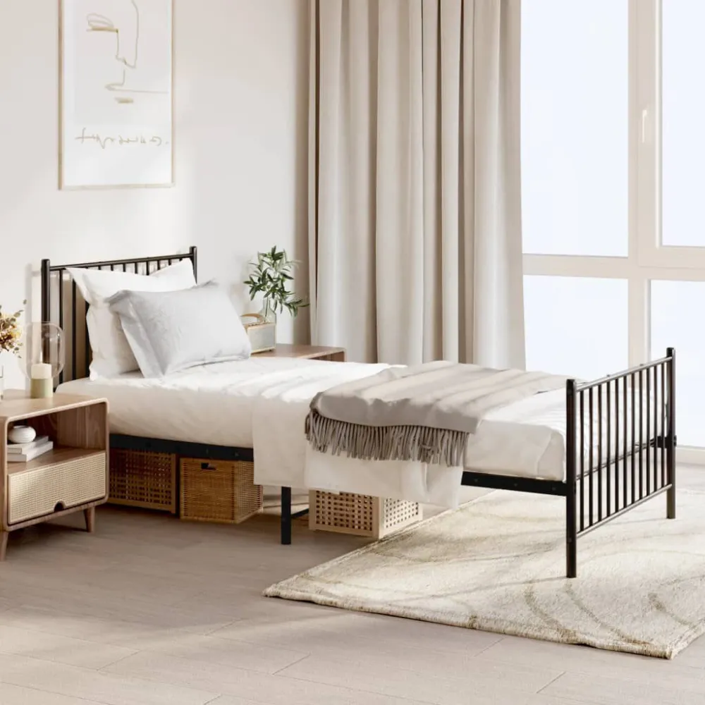 Bedframe met hoofd- en voeteneinde metaal zwart 90x200 cm
